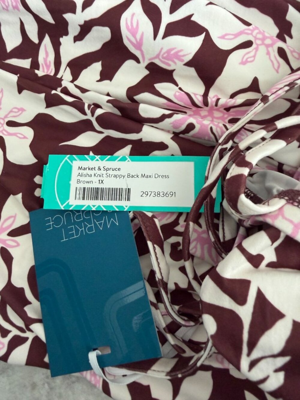 MARKET & SPRUCE Alisha Brown Knit Floral Maxi Dress Size 1X NEW NWT - Picture 3 of 3